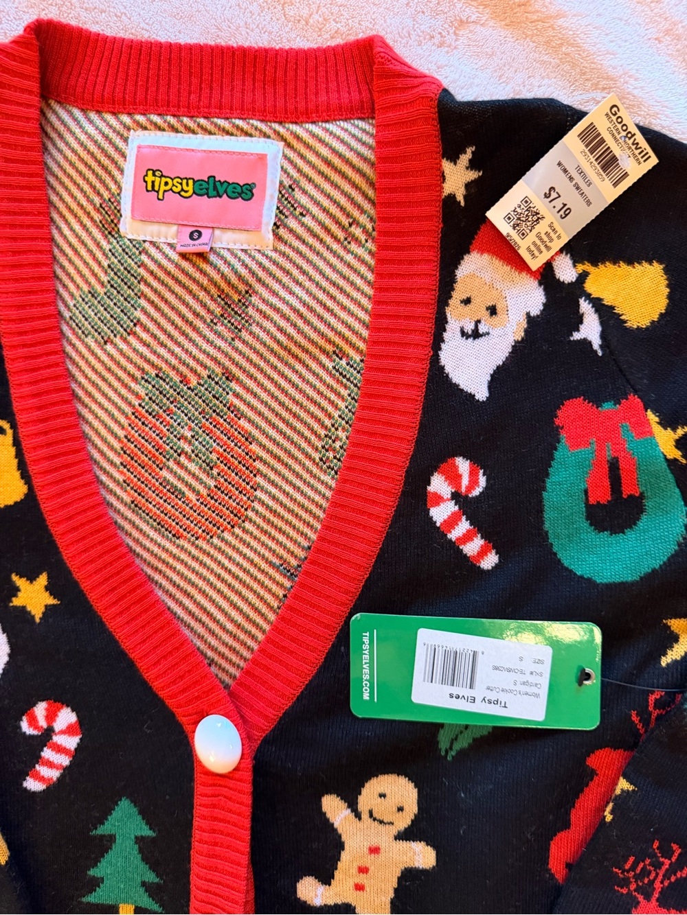 Tipsy Elves Black Holiday Cardigan with Red Trim NWT - Picture 2 of 2